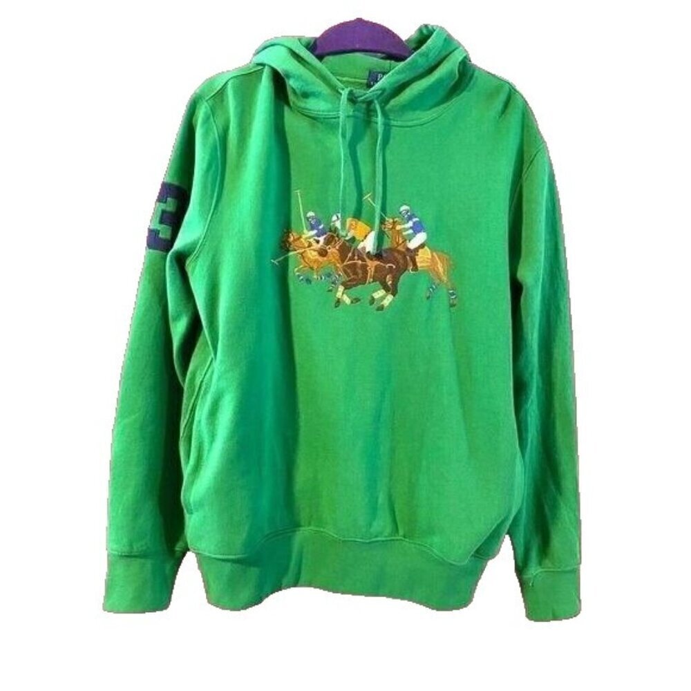 Polo Ralph Lauren Triple Pony Embroidered Hoodie Green XL Spellout